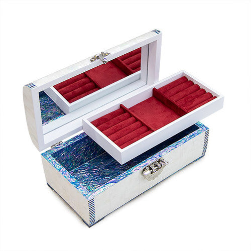 Peony Scholar 3-Drawer Mother of Pearl Jewelry Box (Hanji, Red)