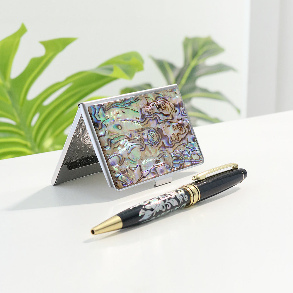2-Piece Set: Premium Najeonchilgi Aurora Business Card Case M Mother of Pearl Pen