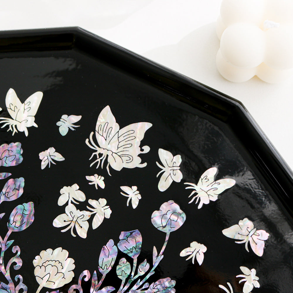 Najeonchilgi Vivid Peony Butterfly 12 Mother of Pearl Tray
