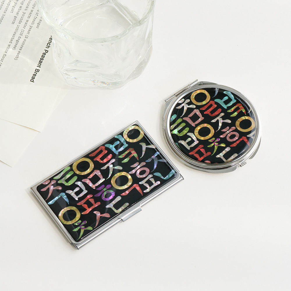2-Piece Set: Mother of Pearl Business Card Case Hand Mirror N