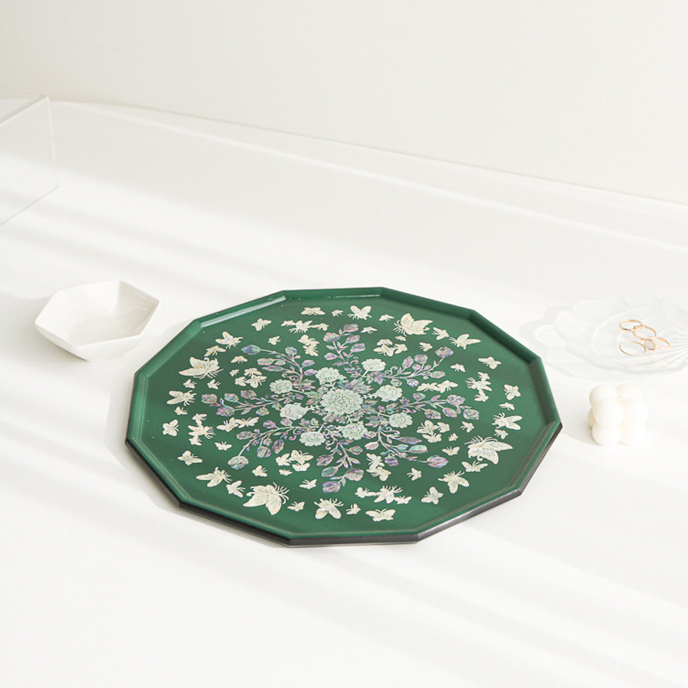 Najeonchilgi Vivid Peony Butterfly 12 Mother of Pearl Tray