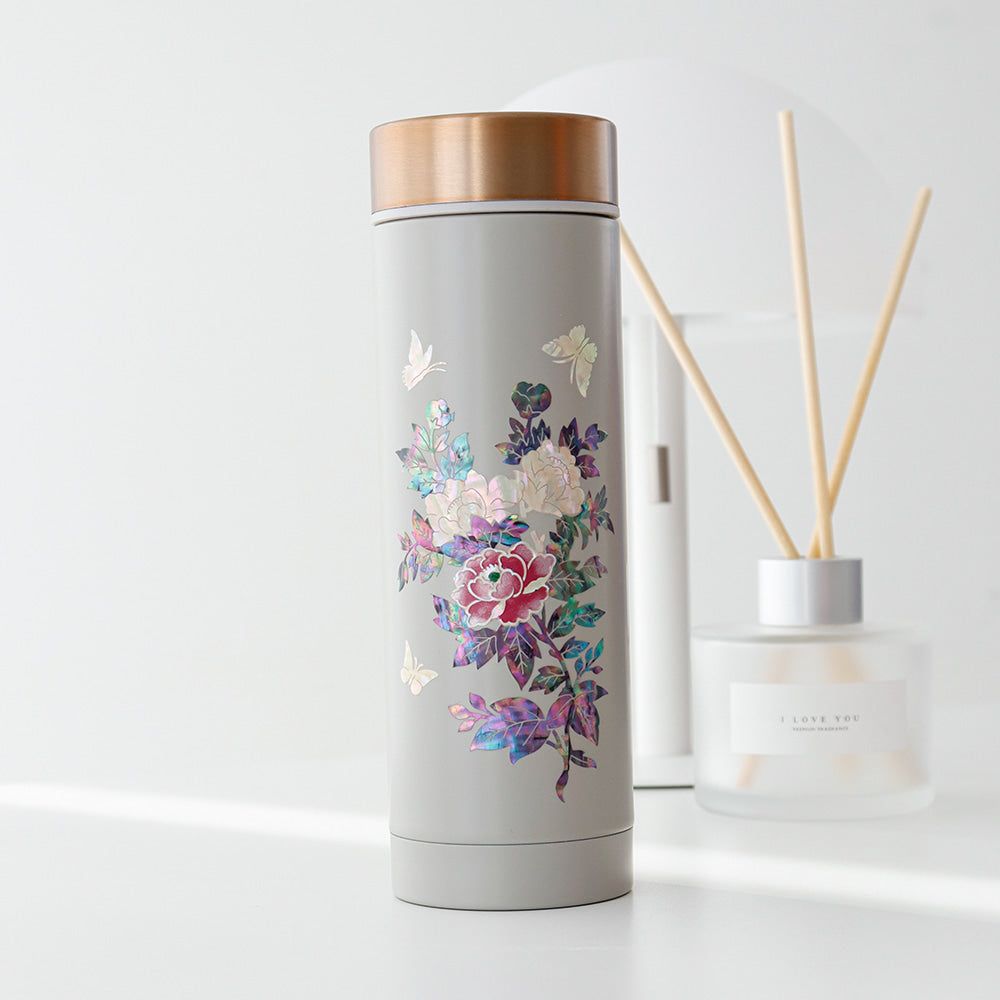 Najeonchilgi Painted Peony Stainless Steel Mother of Pearl Tumbler 300ml
