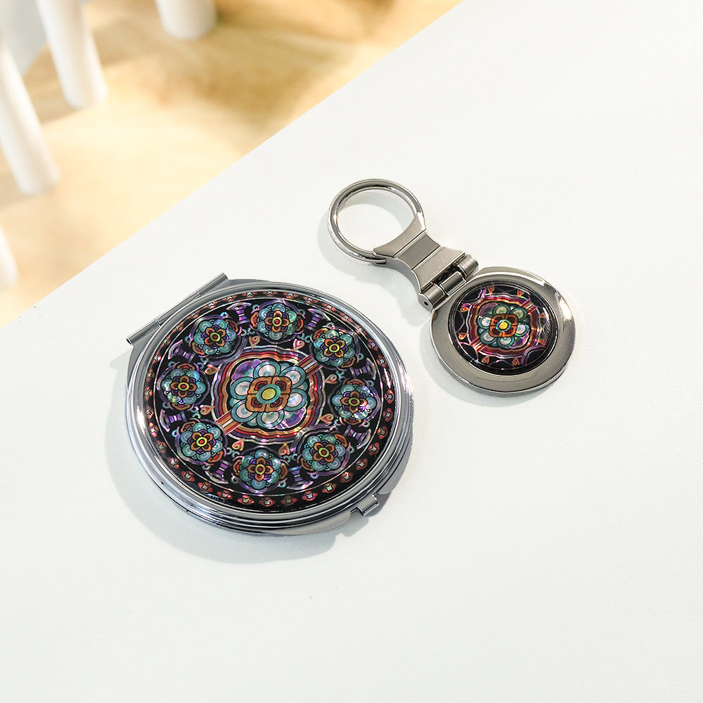 2-Piece Set: Mother of Pearl Hand Mirror Keyring N