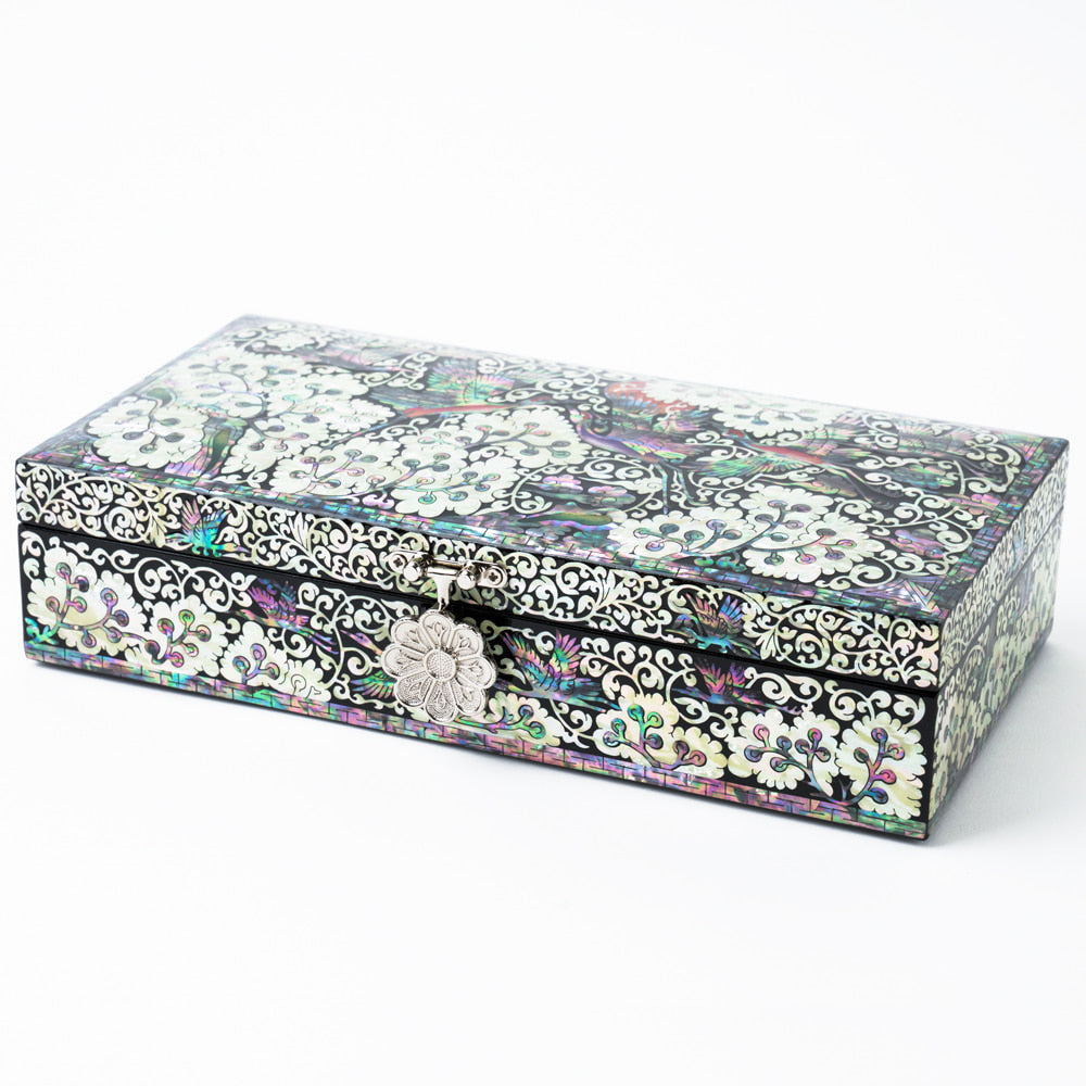 Wedding Gift Mother of Pearl Box Crane & Pine Arabesque Mother of Pearl Jewelry Box 23 Cm Cash Gift Box Najeonchilgi Lacquerware Jewelry Box Gift for International Customers