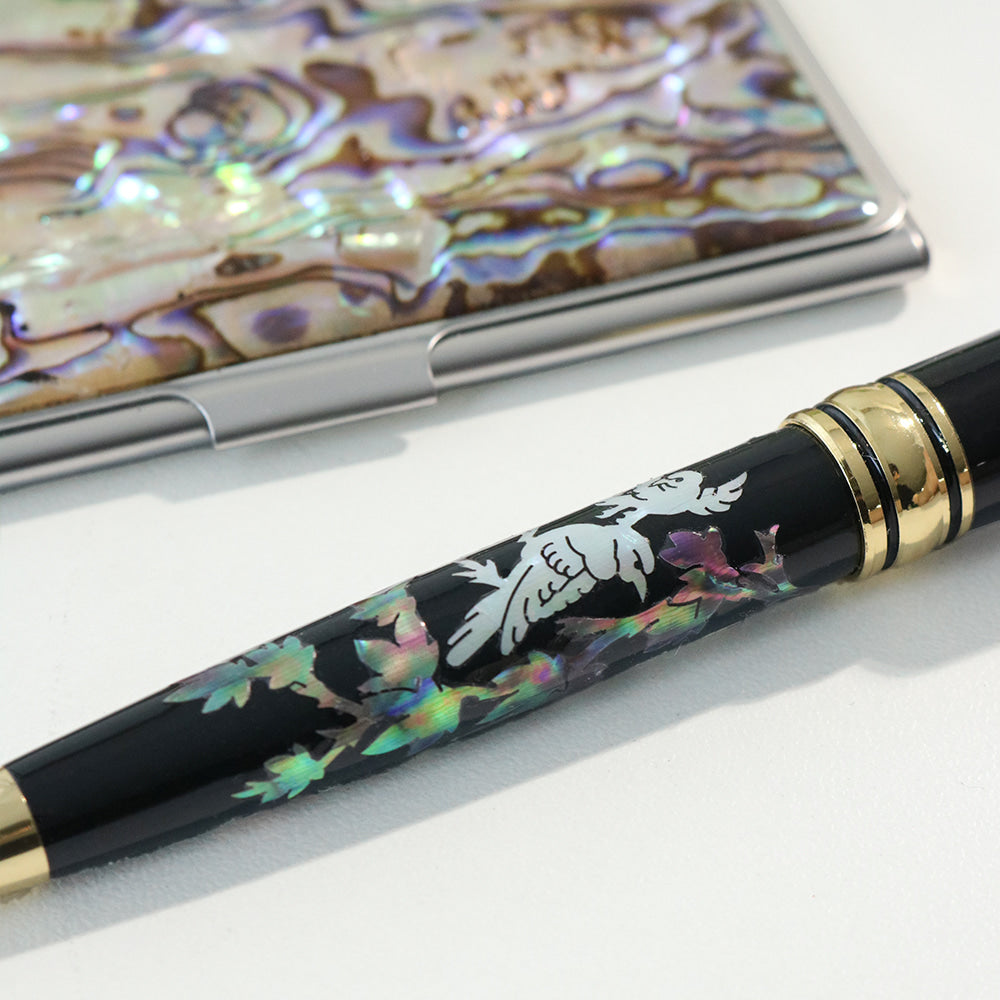 2-Piece Set: Premium Najeon Marbled Pattern Business Card Case Mother of Pearl Pen M