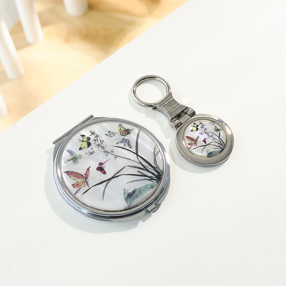 2-Piece Set: Mother of Pearl Hand Mirror Keyring N
