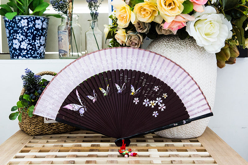 Silk & Ramie Hand Fan — Butterfly (Pink) - FN0064