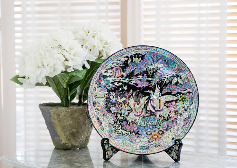 Large Najeon Chilgi Mother of Pearl Plate & Tray — Pine & Crane - DE0065