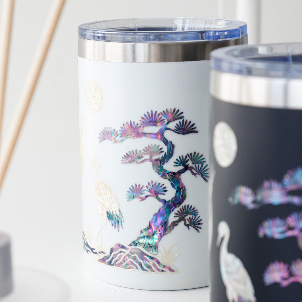 Najeonchilgi Stainless Steel Mug with Crane and Pine, 460 ml