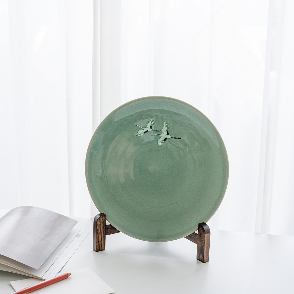 Celadon Plate with Twin Crane Design - Kim Young-su