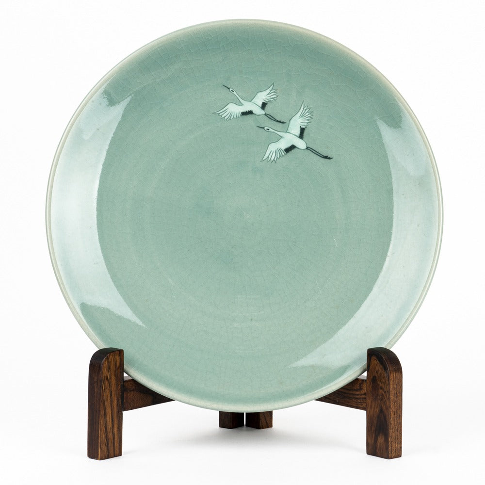 Celadon Plate with Twin Crane Design - Kim Young-su