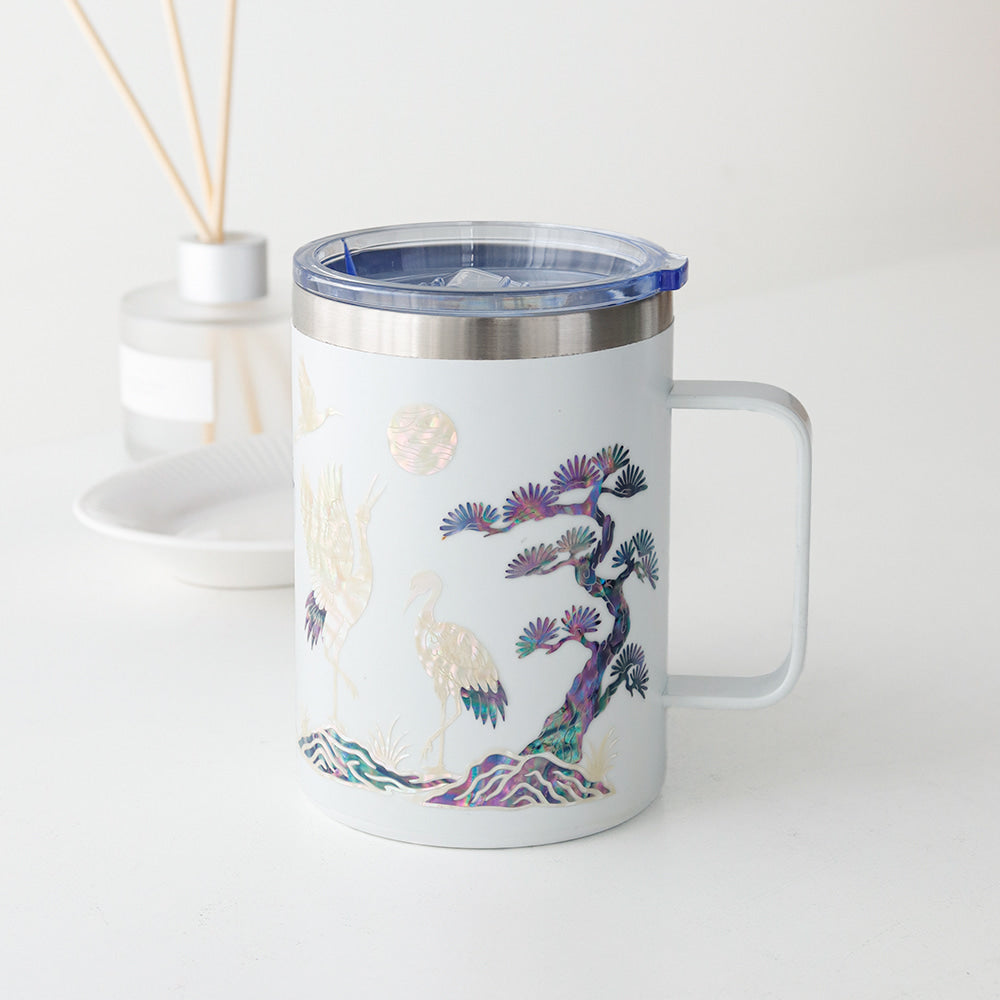 Najeonchilgi Stainless Steel Mug with Crane and Pine, 460 ml
