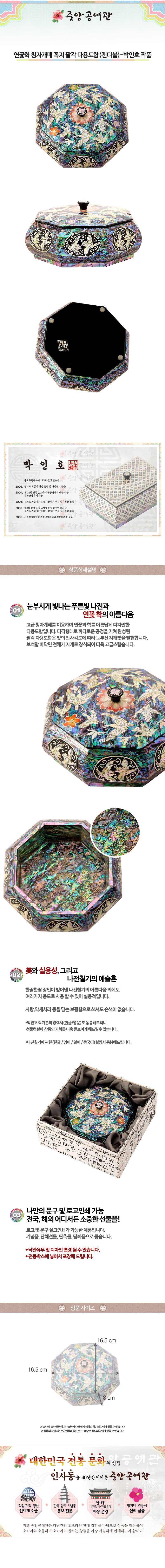 Lotus FlowerCrane Blue Mother of Pearl Panel Knob Octagonal Multi-Purpose Box (Candy Bowl) - by Park In-ho