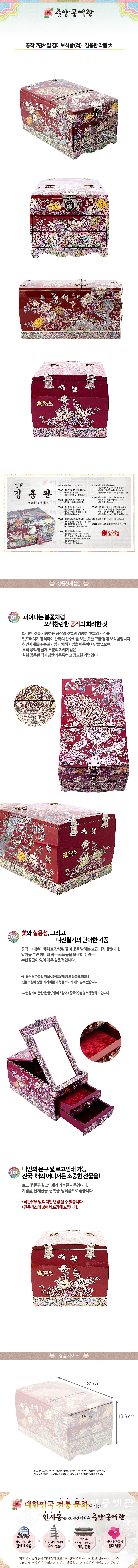 Peacock 2-Tier Drawer Vanity Jewelry Box (Red) - by Kim Yong-gwan Large