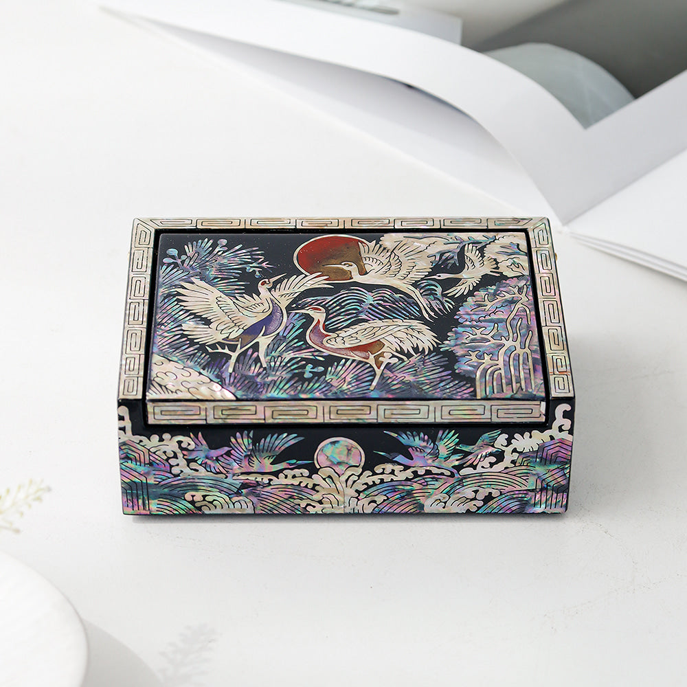 Premium 2-Piece Najeonchilgi Auto Open Crane and Pine Pen Box and Business Card Box
