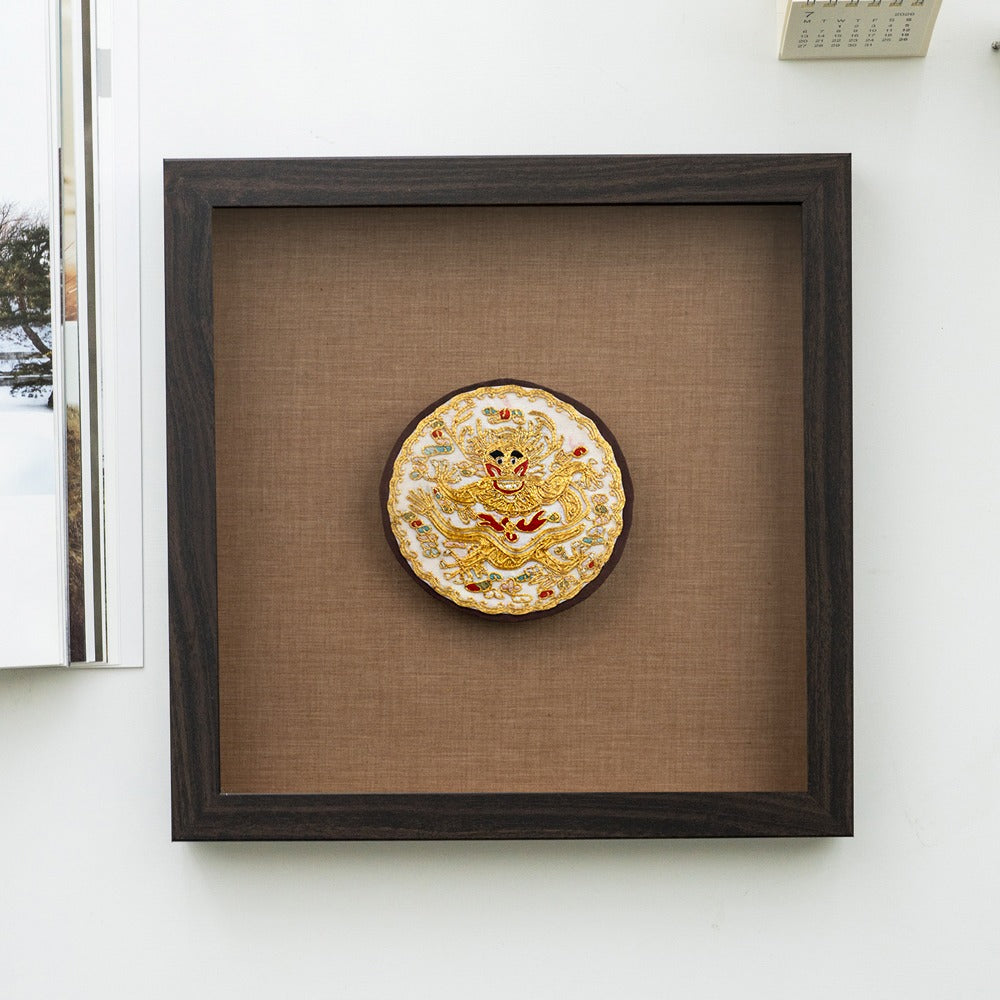 Traditional Royal Dragon Emblem Embroidery Frame, Gold Thread