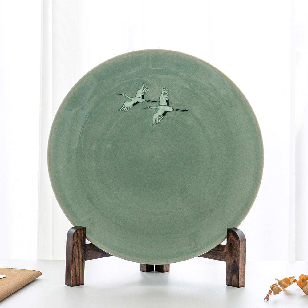 Celadon Plate with Twin Crane Design - Kim Young-su