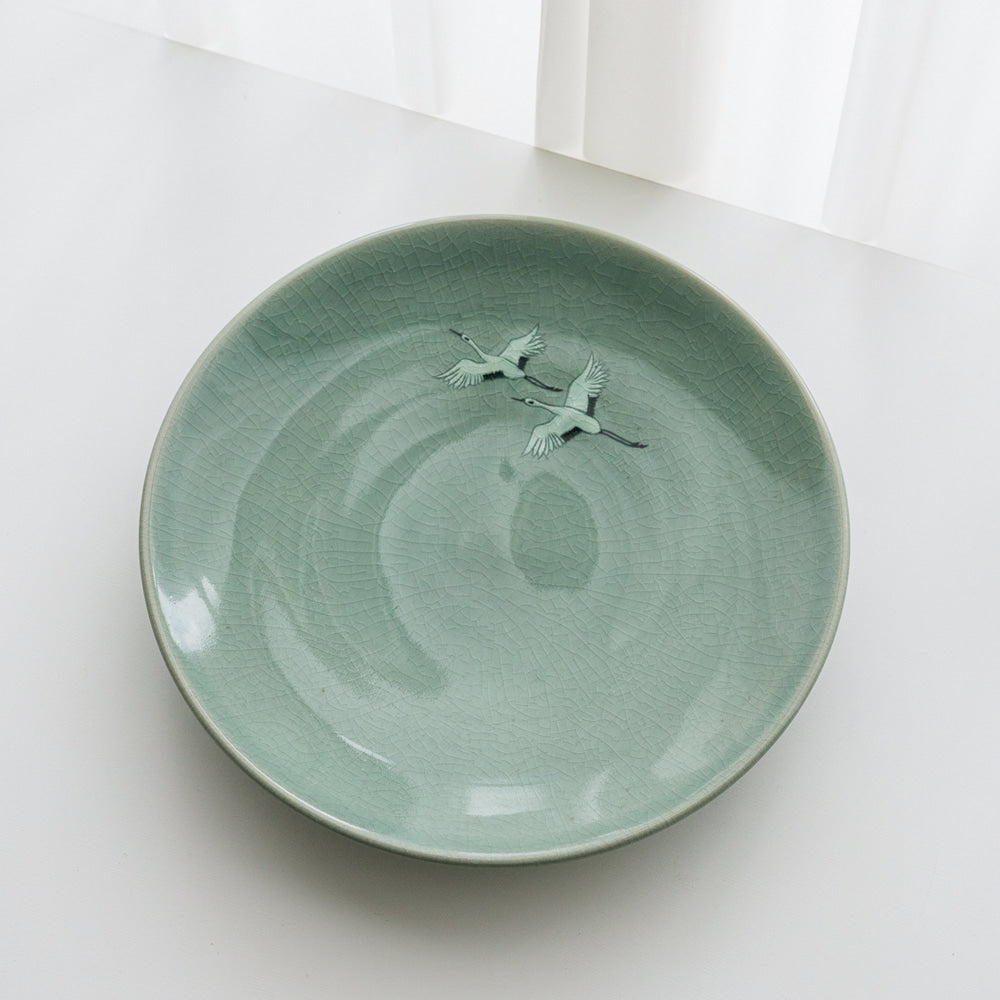 Celadon Plate with Twin Crane Design - Kim Young-su
