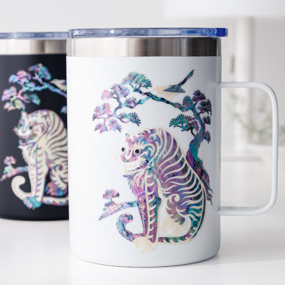 Najeonchilgi Stainless Steel Mug with Magpie and Tiger, 460 ml