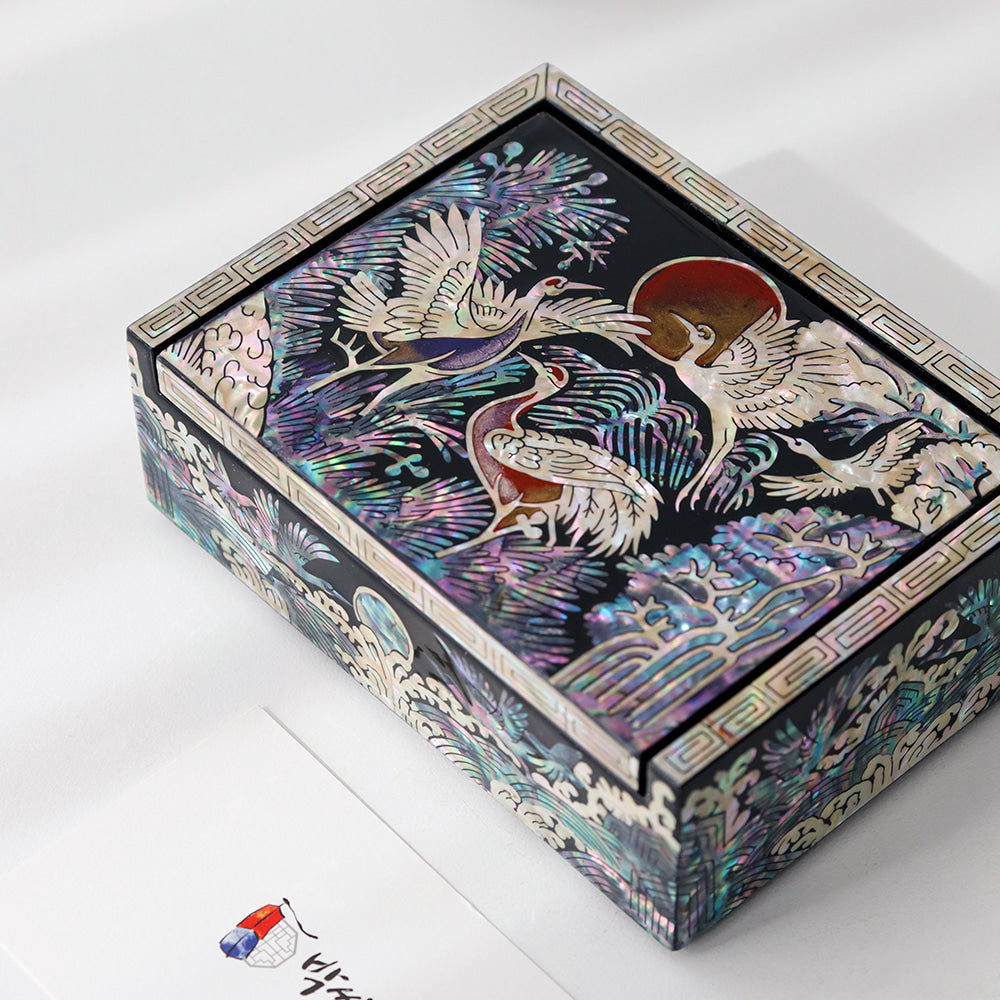 Premium 2-Piece Najeonchilgi Auto Open Crane and Pine Pen Box and Business Card Box