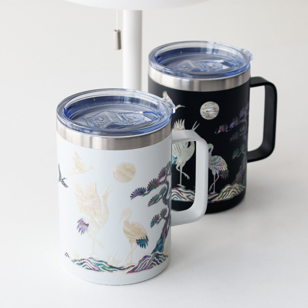 Najeonchilgi Stainless Steel Mug with Crane and Pine, 460 ml