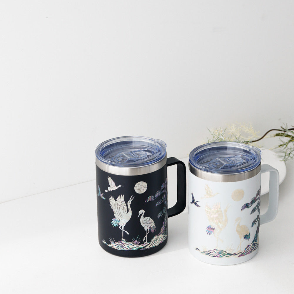 Najeonchilgi Stainless Steel Mug with Crane and Pine, 460 ml