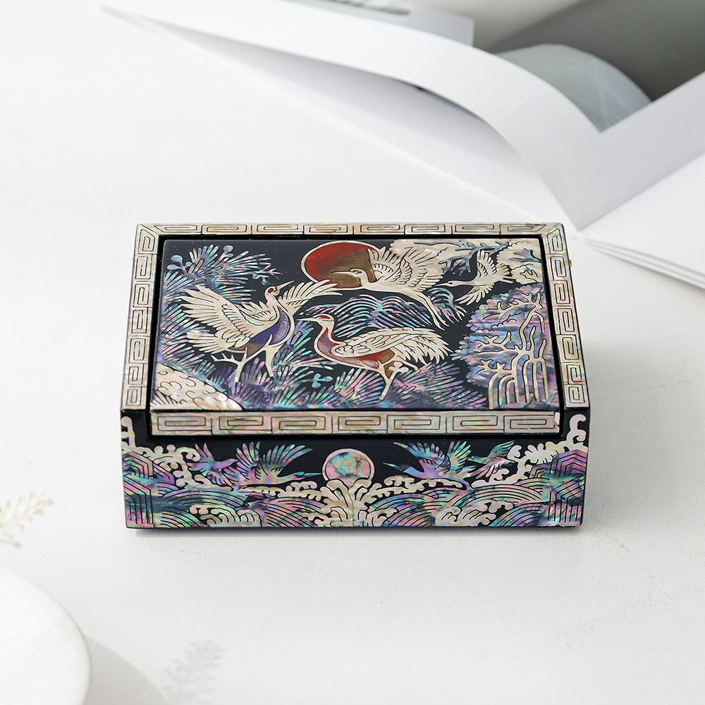 Najeonchilgi Auto Open Crane and Pine Mother-of-Pearl Business Card Box