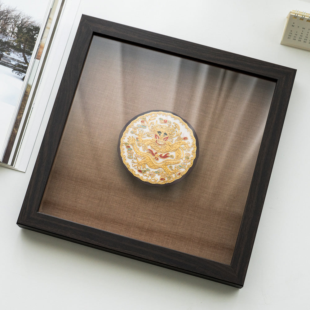 Traditional Royal Dragon Emblem Embroidery Frame, Gold Thread