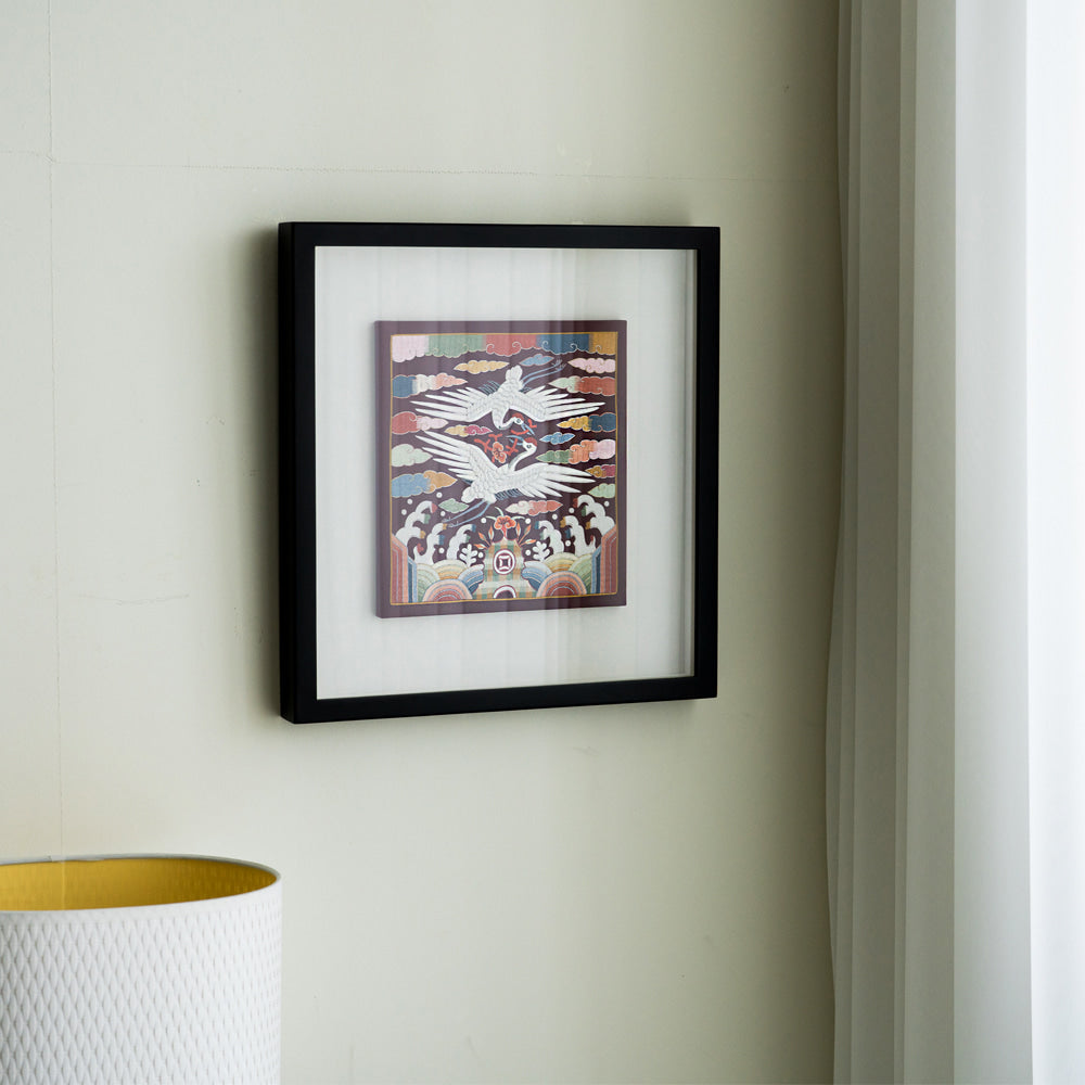 Traditional Embroidered Twin Crane Hyungbae Framed Art - Han Sang-soo