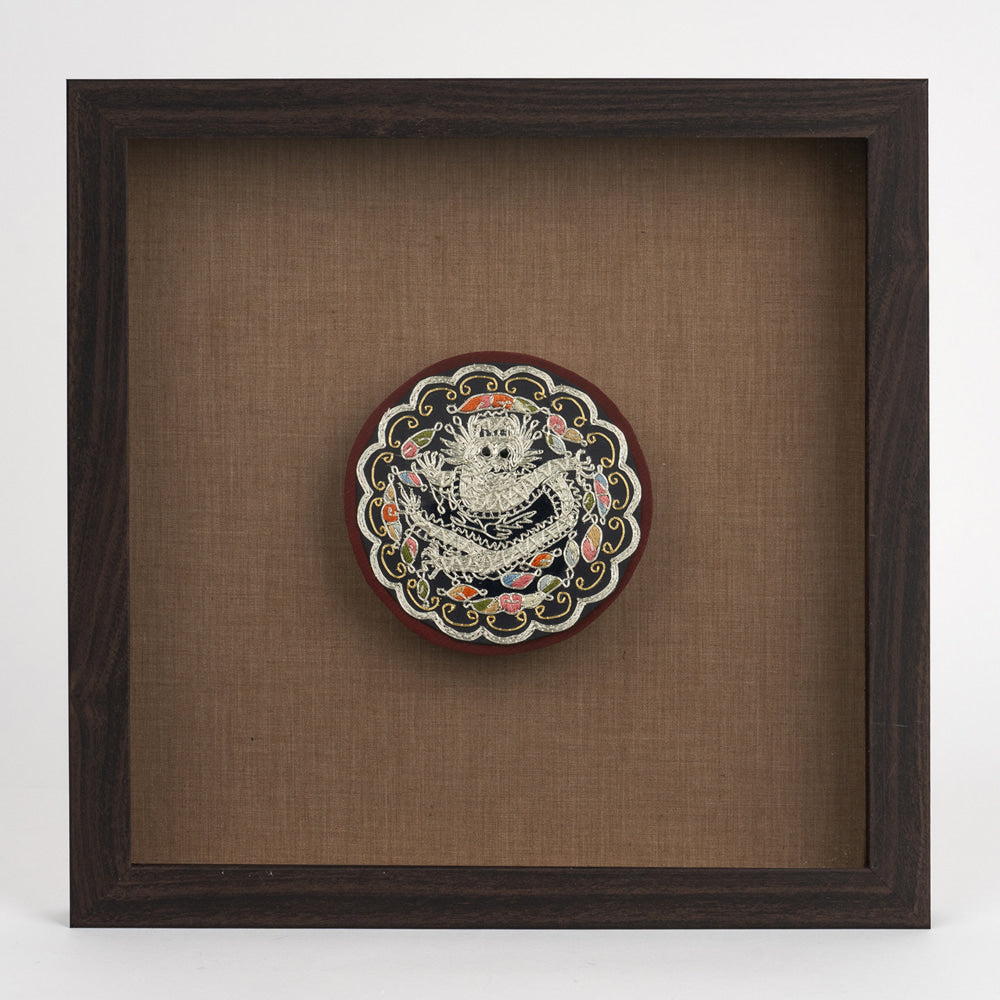 Traditional Royal Dragon Emblem Embroidery Frame, Silver Thread