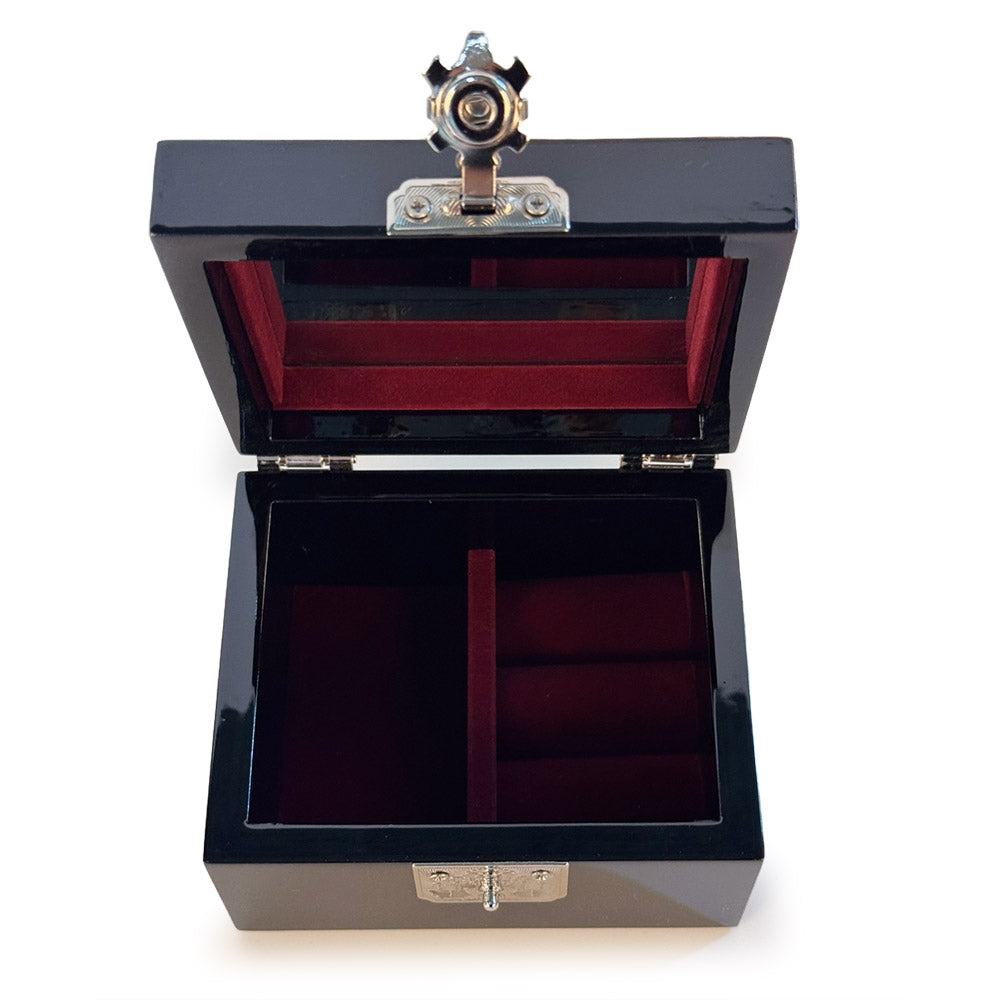 Top-down view of the jewelry box lid inlay