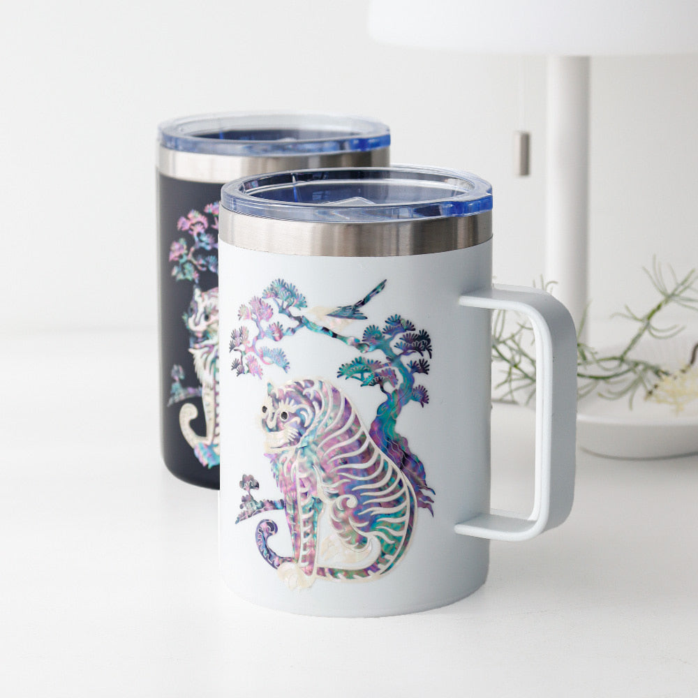 Najeonchilgi Stainless Steel Mug with Magpie and Tiger, 460 ml