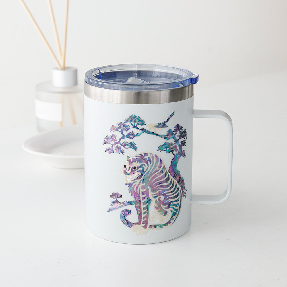 Najeonchilgi Stainless Steel Mug with Magpie and Tiger, 460 ml
