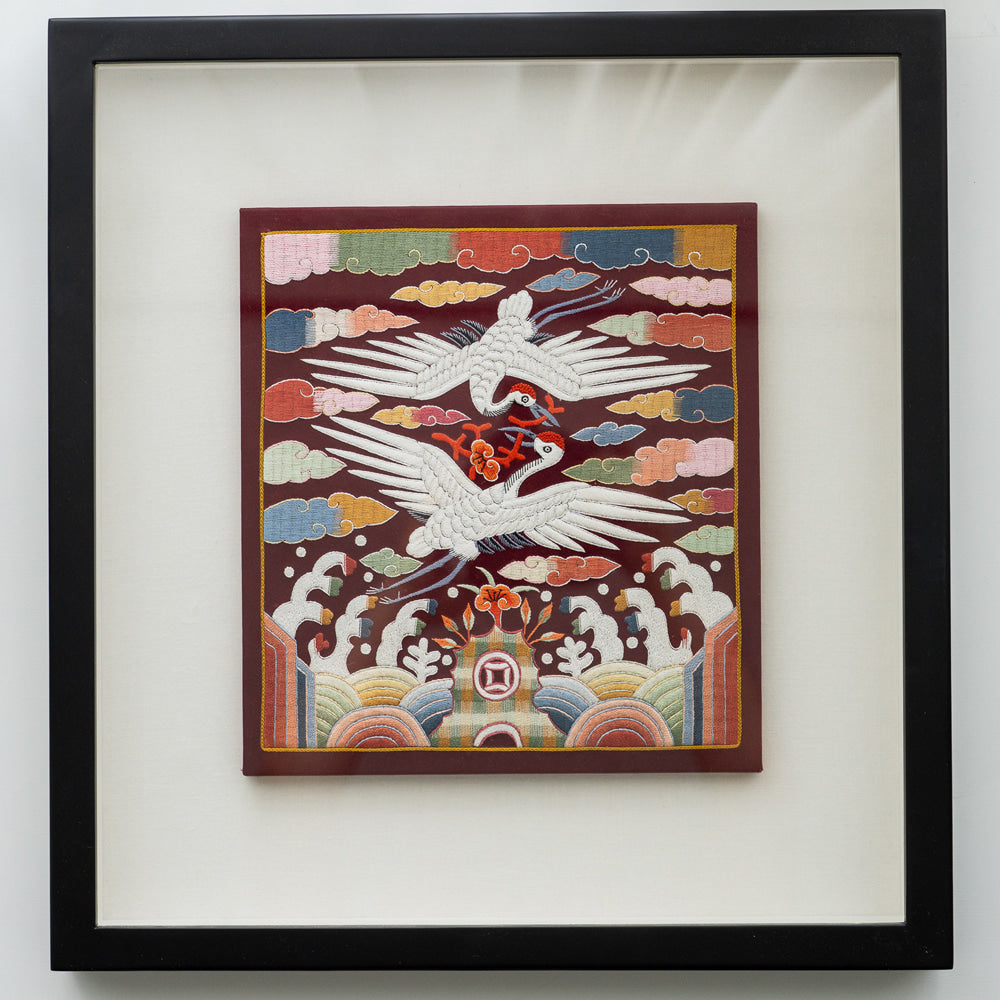 Traditional Embroidered Twin Crane Hyungbae Framed Art - Han Sang-soo
