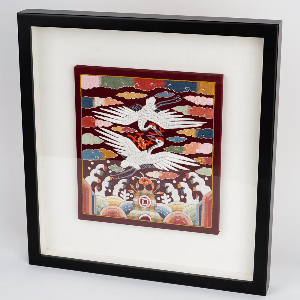Traditional Embroidered Twin Crane Hyungbae Framed Art - Han Sang-soo