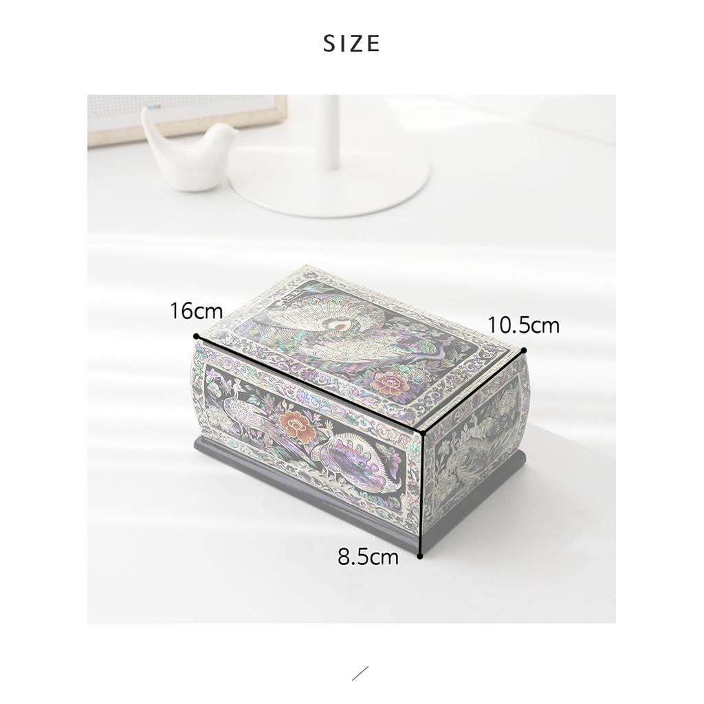 Najeonchilgi Peacock Flower Multi Purpose Jewelry Box (Master Artisan Kim Young-man) – product dimensions and size guide [KS-DIM:P0000VDF:b74e74cf7c84]