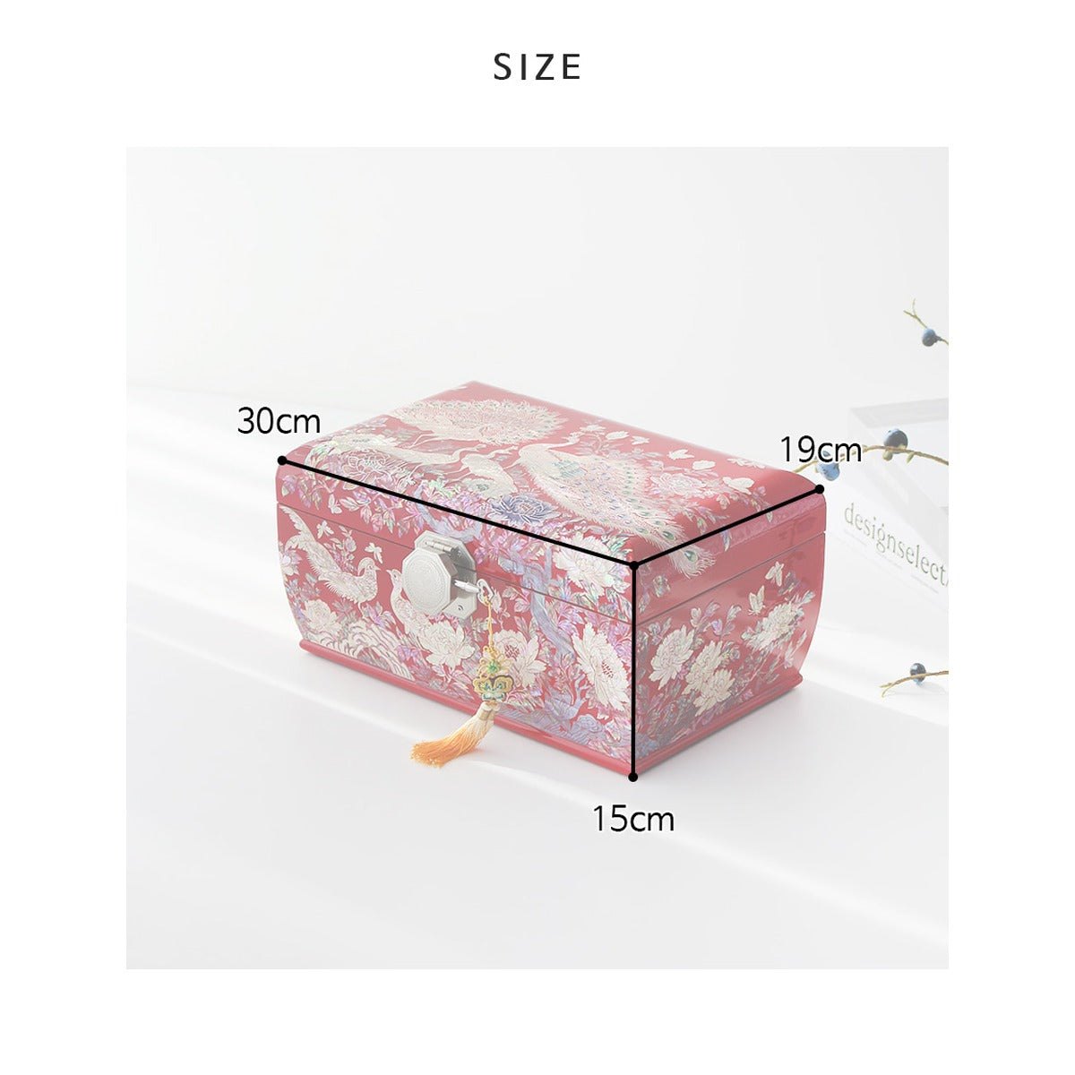Masterpiece Najeonchilgi Peacock Peony of Wealth 3 Tier Rounded Mother of Pearl Jewelry Box , 30 cm – product dimensions and size guide [KS-DIM:P0000VOY:f5cf583671d0]