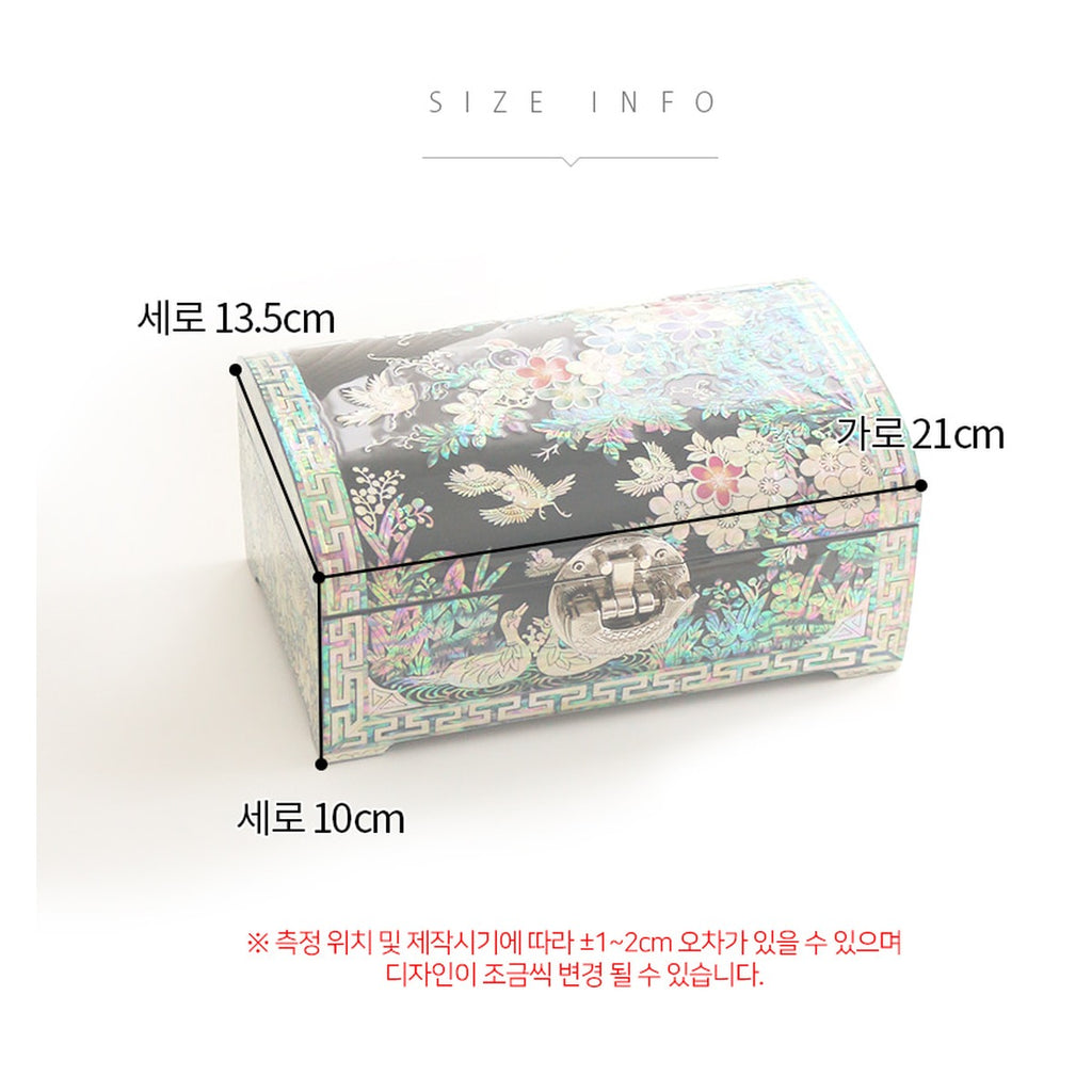 Najeonchilgi Painted Plum Blossom Rounded Mother of Pearl Jewelry Box, 21 cm – product dimensions and size guide [KS-DIM:P0000WEH:5590560e564a]