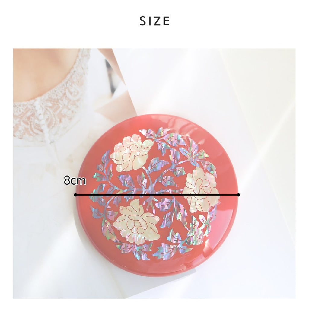 Najeonchilgi Round Vivid Mother of Pearl Hand Mirror (Peony) – product dimensions and size guide [KS-DIM:P0000WEQ:9a23759a2b16]