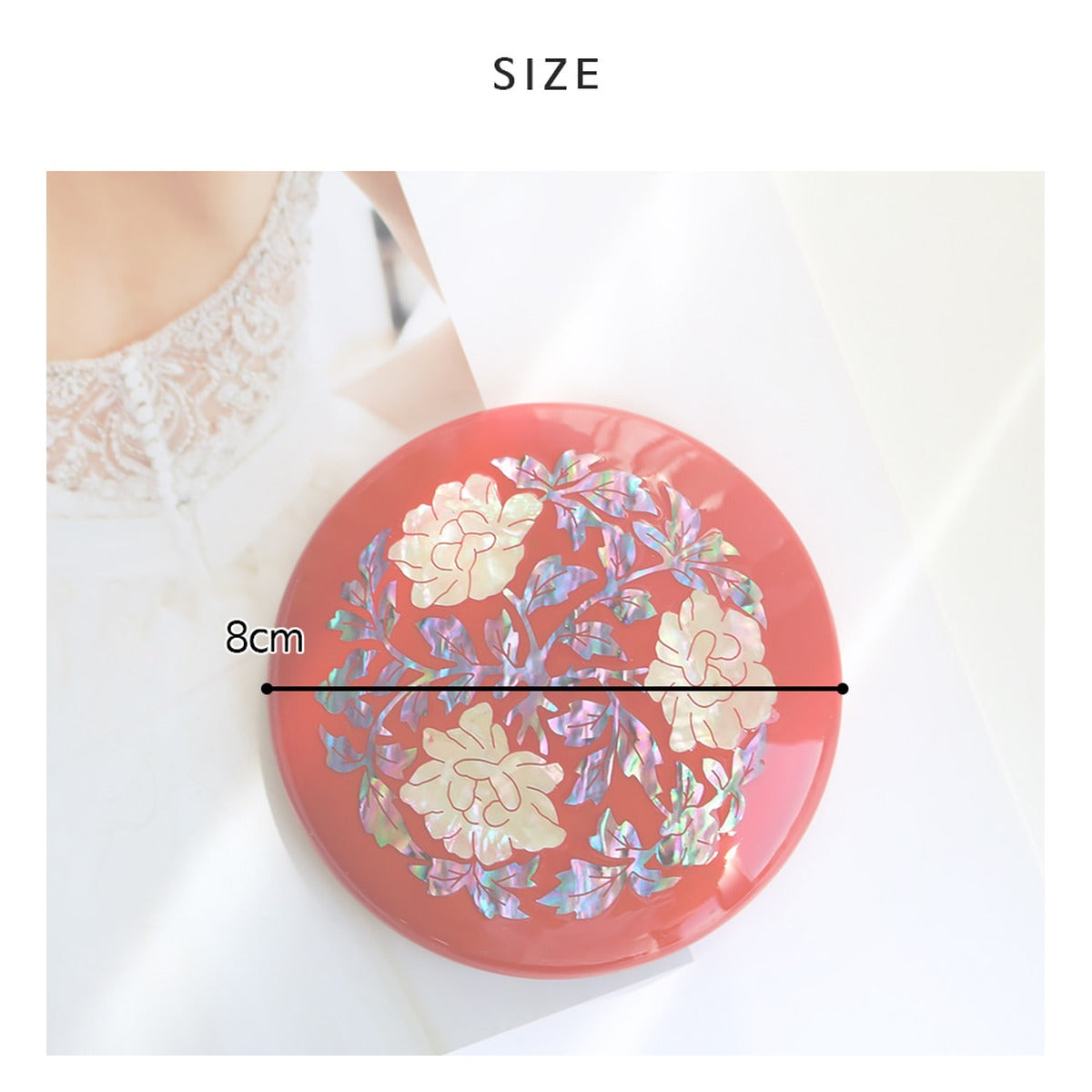 Najeonchilgi Round Vivid Mother of Pearl Hand Mirror (Peony) – product dimensions and size guide [KS-DIM:P0000WEQ:9a23759a2b16]