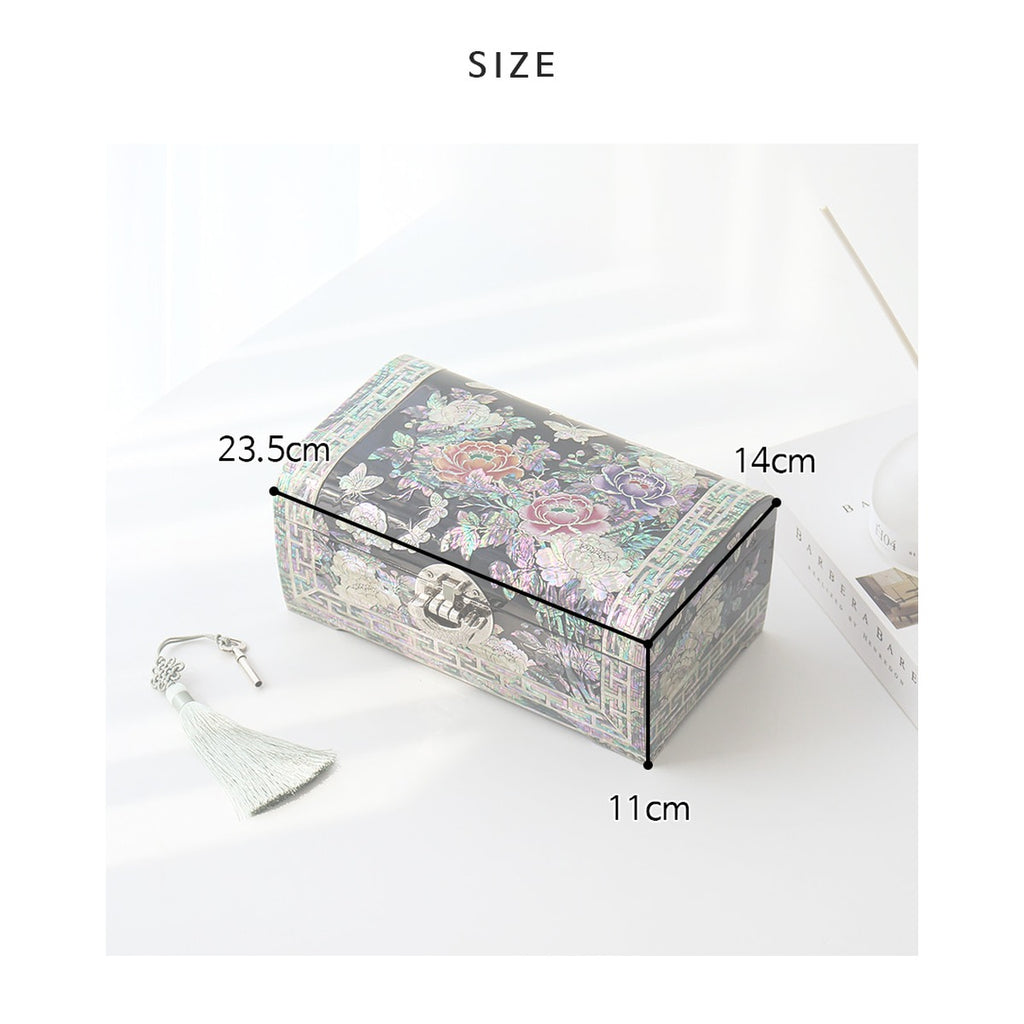 Najeonchilgi Painted Peony of Wealth Rounded Mother of Pearl Jewelry Box, 24 cm – product dimensions and size guide [KS-DIM:P0000XNX:ed810cf09fcb]