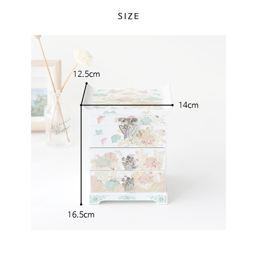 Najeonchilgi Peony White Drawer Mother of Pearl Jewelry Box – product dimensions and size guide [KS-DIM:P0000XOB:6b35df7fb451]
