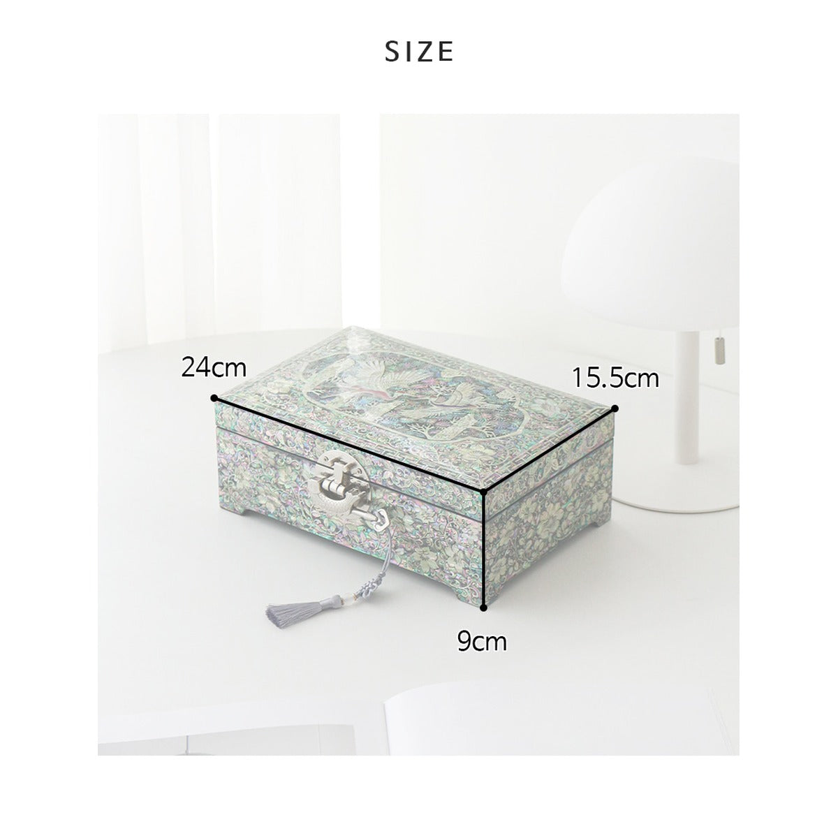 Najeonchilgi 2 Tier Joseon Style Mother of Pearl Jewelry Box Pine & Crane Black, 24 cm (Master Artisan Jang Tae-bok) – product dimensions and size guide [KS-DIM:P0000XTQ:4ccc2ef3f6a5]