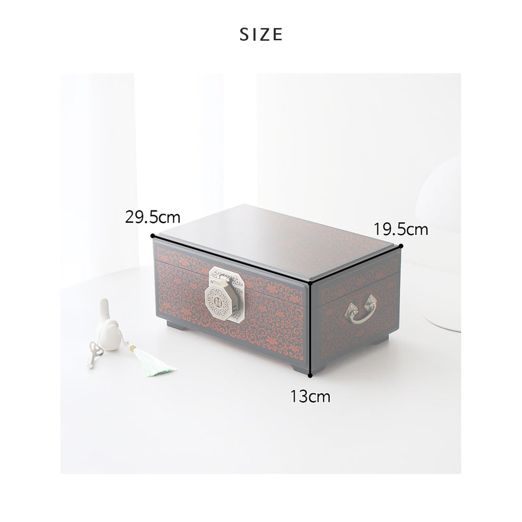 Premium Flower Arabesque Pattern Ottchil Lacquer Jewelry Box, 30 cm – product dimensions and size guide [KS-DIM:P0000XTX:4cb2ff79de25]