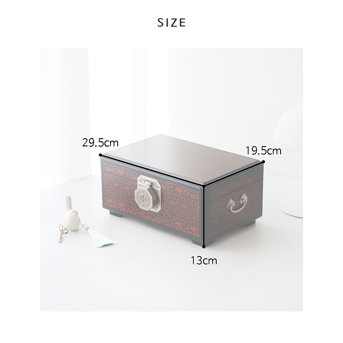 Premium Flower Arabesque Pattern Ottchil Lacquer Jewelry Box, 30 cm – product dimensions and size guide [KS-DIM:P0000XTX:4cb2ff79de25]