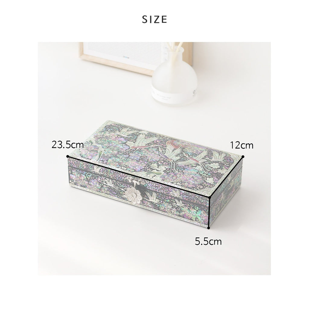 Najeonchilgi Crane Arabesque 1 Tier Mother of Pearl Jewelry Box Black, 23 cm (Master Artisan Jang Tae-bok) – product dimensions and size guide [KS-DIM:P0000XWU:153fd16996bc]