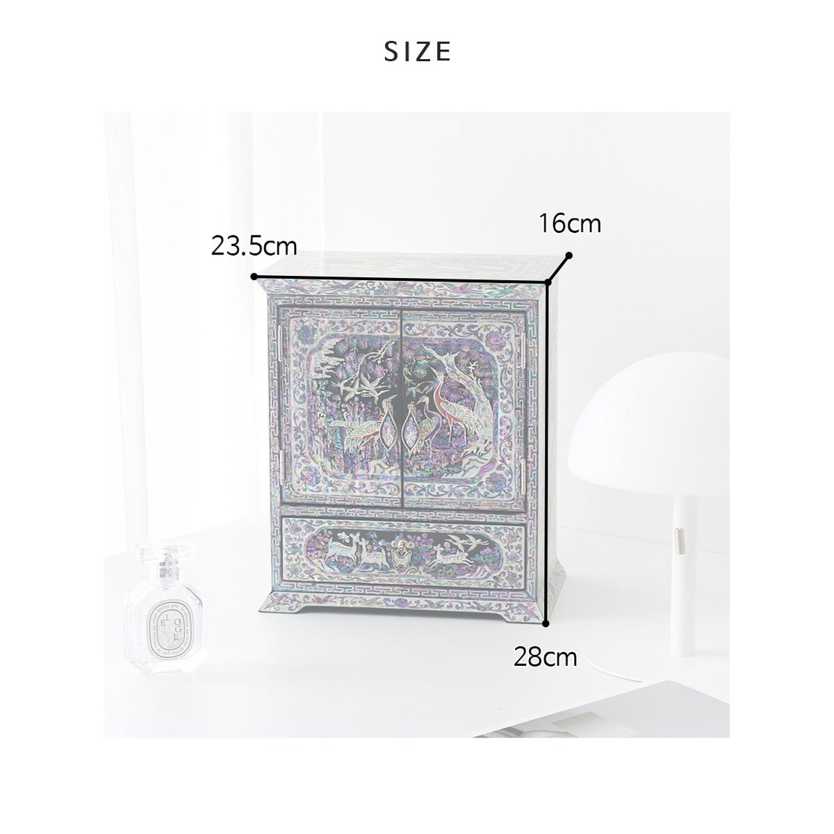 Najeonchilgi Ten Symbols of Longevity Drawer Mother of Pearl Jewelry Box (Large) – product dimensions and size guide [KS-DIM:P0000YAM:649292ac17f4]