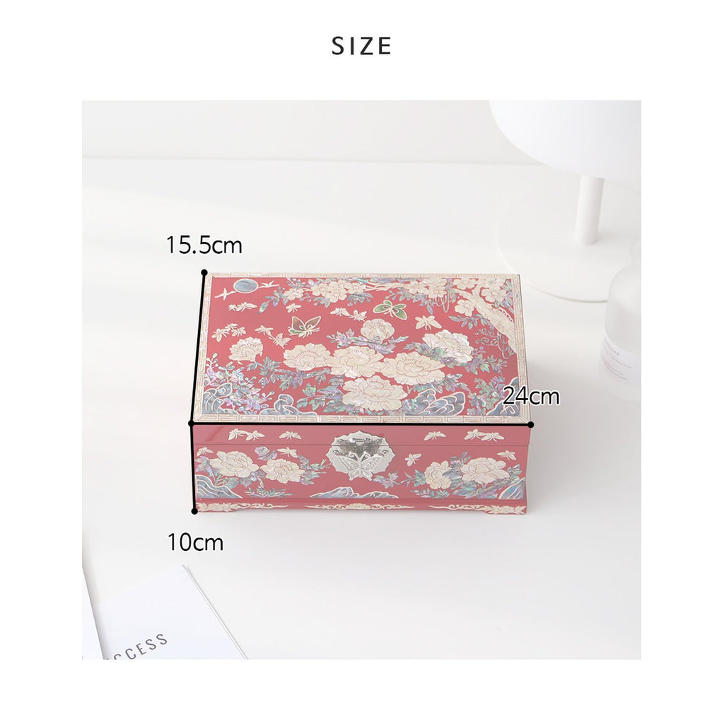 Najeonchilgi Peony 2 Tier Mother of Pearl Jewelry Box, 24 cm – product dimensions and size guide [KS-DIM:P0000YBR:e69630b436c6]