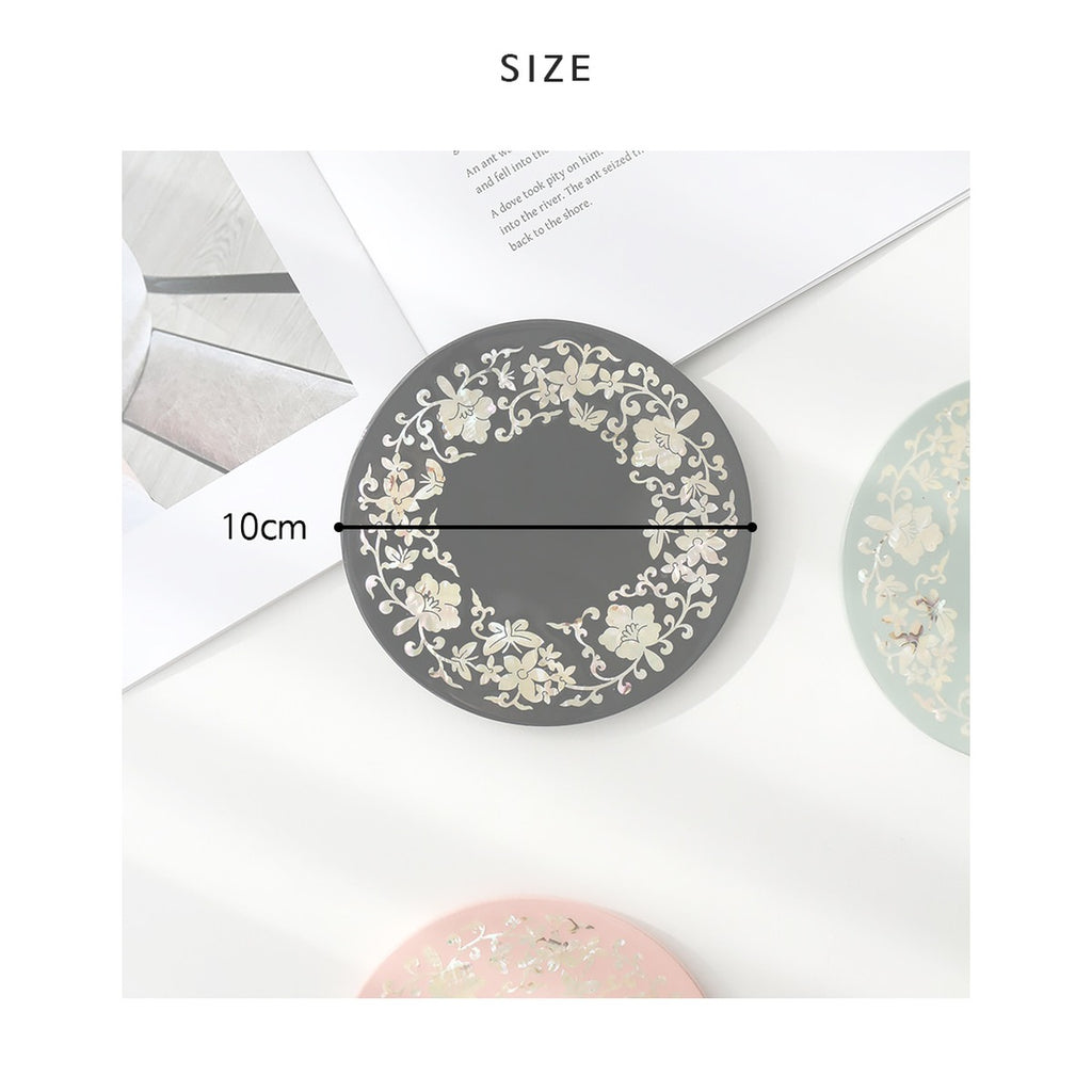 Najeonchilgi Round Mother of Pearl Coaster (Flower Butterfly Arabesque) 2P – product dimensions and size guide [KS-DIM:P0000YDX:6e85370de902]