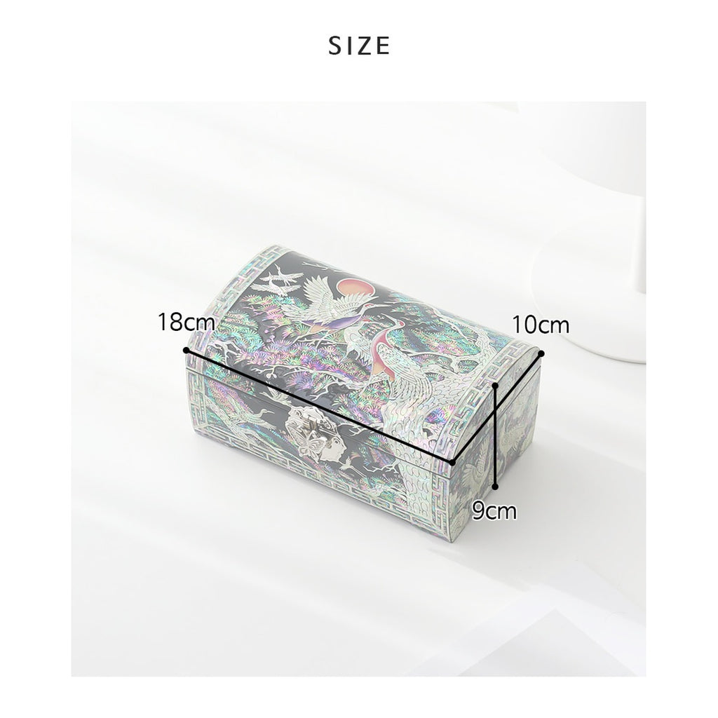 Najeonchilgi Pine & Crane Rounded Mother of Pearl Jewelry Box, 18 cm – product dimensions and size guide [KS-DIM:P0000YEX:0648115decbe]